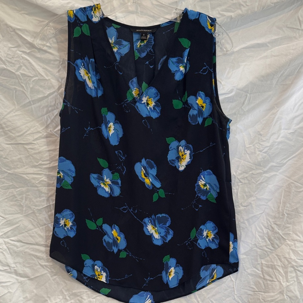Banana Republic Navy Blue Floral Blouse